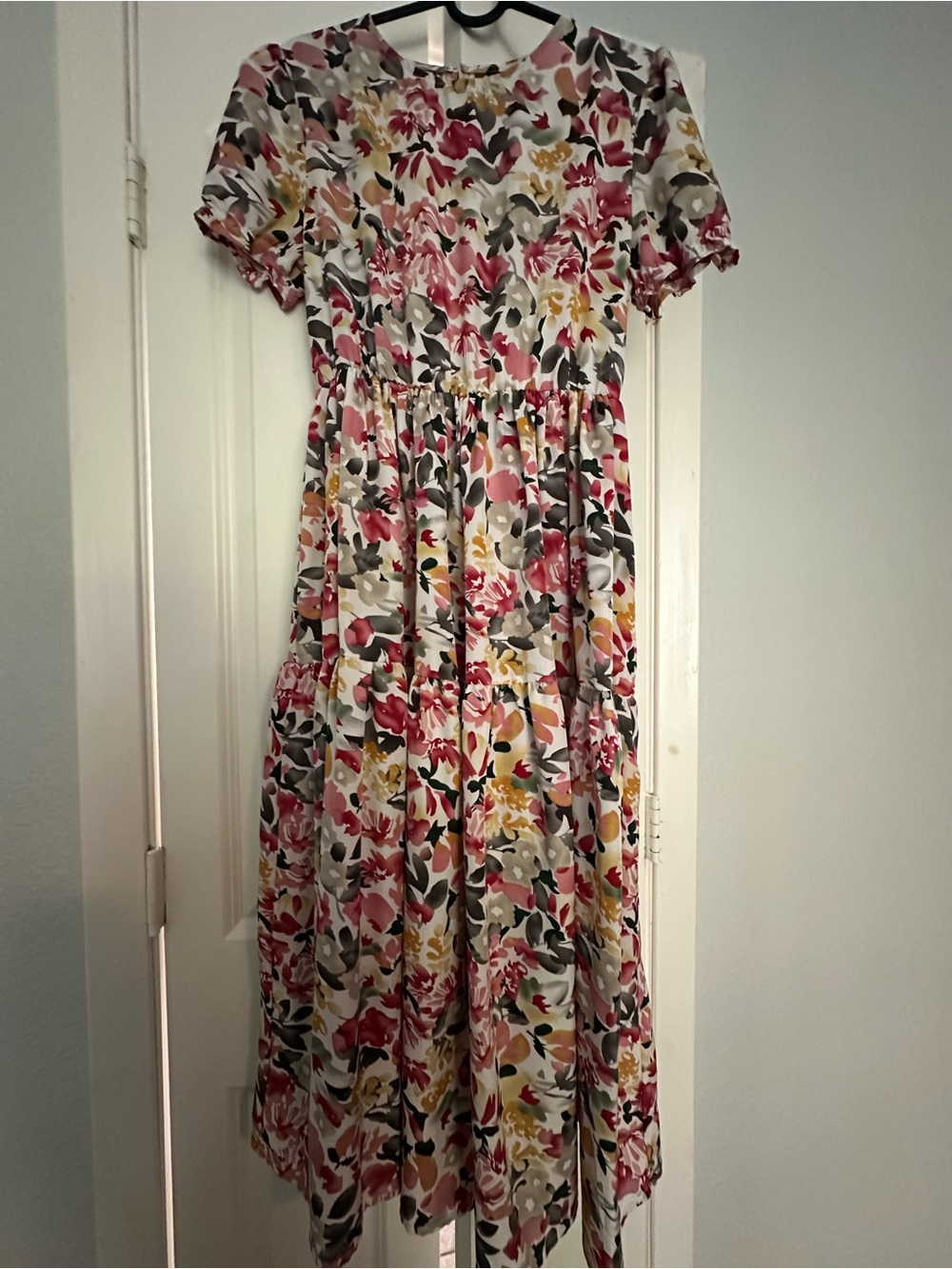 SHEIN Pink Yellow Gray Floral Casual Kids Dress